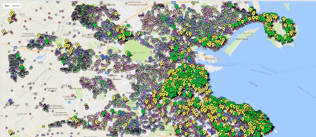 map of dublin with all prices mapped and marked.