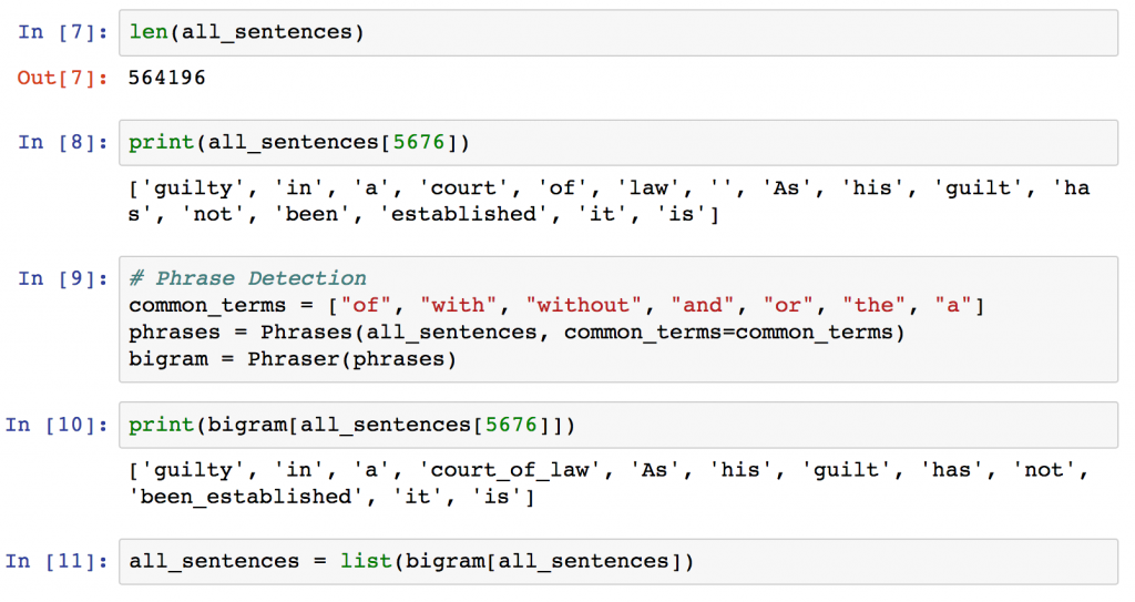 a phraser object can detect frequency co-occuring words in text corpus