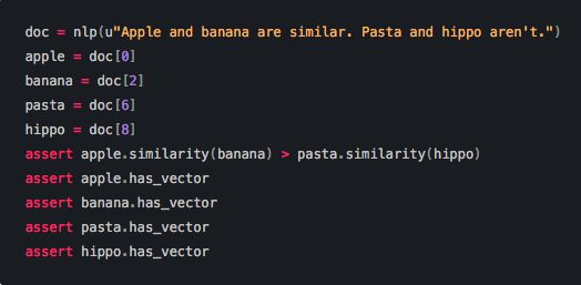 Spacy makes it easy to use word embeddings